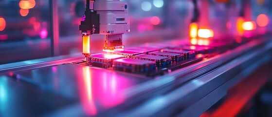 Poster - Detailed closeup of battery cell production line for electric vehicles, showcasing assembly process and machinery, vibrant colors, 4K quality