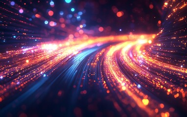 Aufkleber - Glowing data cables transferring information, dynamic background with vibrant light trails, hightech and futuristic theme, highresolution, 4K quality