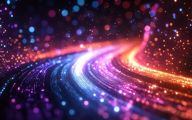 Aufkleber - Glowing light trails from data cables transferring information, futuristic background with vivid colors and dynamic effects, highdefinition