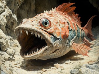 Wall Mural - Mythical Sea Monster: A Detailed Painting of a Fantasy Fish