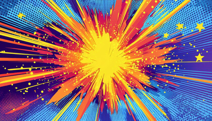 A vibrant explosion graphic featuring bright colors and dynamic lines, ideal for comic-style illustrations or action-themed designs.