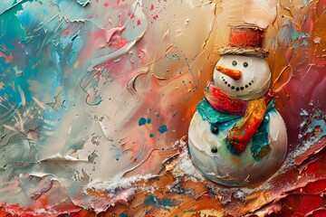 Canvas Print - Snowman on a vivid, abstract background.