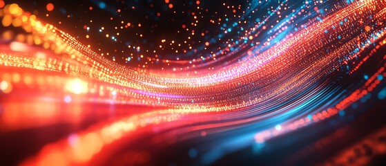 Poster - Abstract background featuring glowing data cables in motion, transferring information with bright light trails, vibrant and clear, 4K resolution