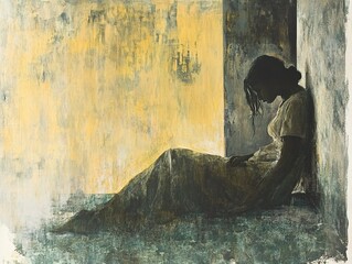 Wall Mural - Silhouette of a Woman Sitting Alone in a Room