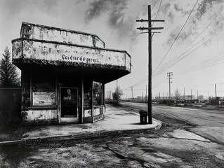 Canvas Print - Forgotten Storefront: A Black and White Photo of an Abandoned Store