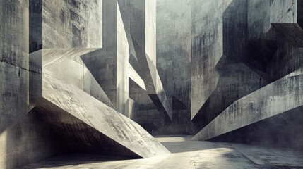 Poster - Abstract concrete architecture with sharp angles and dramatic lighting.
