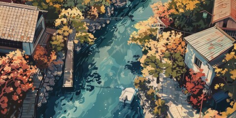 Canvas Print - Peaceful lofi art captured from a bird's eye perspective.