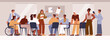 © Kudryavtsev - Vector illustration depicting a diverse business team including a person with disabilities at a meeting