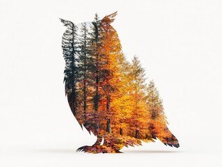 Sticker - Owl Silhouette with Autumn Forest Inside.