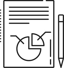 Poster - Company data analytics, report analysis line icon. Finance statistic presentation outline icon, company strategy data analysis or business report thin line vector pictogram with pen and document