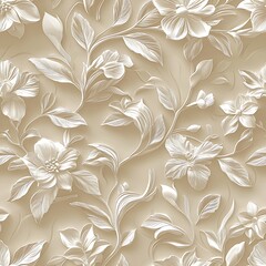 Canvas Print - 3D floral wallpaper with white flowers and leaves