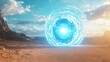 © Kitta Studio - A mystical portal emitting light in a desert landscape, surrounded by rocky formations under a vibrant sky. Perfect for fantasy themes.
