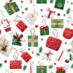 Wall Mural - Harmonious Christmas Gift Tags Design Pattern