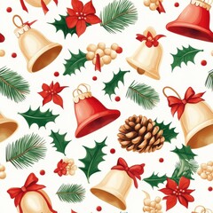 Sticker - Festive Pattern of Christmas Bells and Decorations