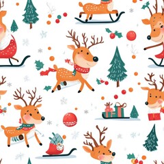 Sticker - Playful Reindeer Seamless Pattern for Holiday Designs