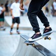 © Photography09 - Skater grinding along a rail in a skate park, capturing adrenaline in an urban environment