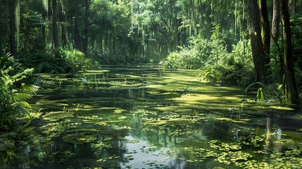 Tranquil Jungle River: Lush Greenery and Serene Waters