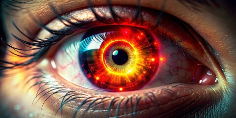 The Eye of a Burning Star, Glowing with a Fiery Core, Surrounded by a Web of Intricate Veins