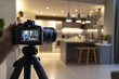 © dK - Camera viewfinder showing an interior photography shot of a modern kitchen, highlighting the process of professional real estate and home staging photography