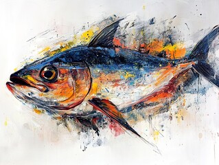 Poster - Abstract Tuna Fish Painting: A Splash of Color and Movement