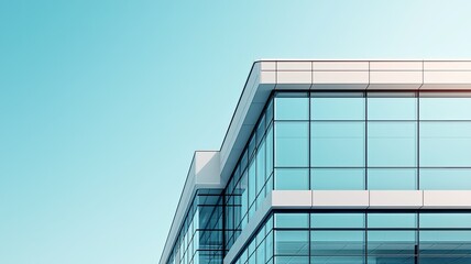 Modern building with sleek glass facade under a clear blue sky, symbolizing contemporary architecture and urban design.