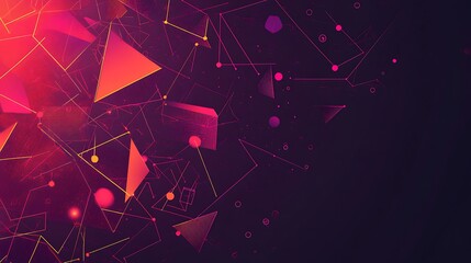 Poster - Abstract geometric background with glowing triangles and lines in red and pink hues.