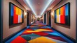 © Kitta - Vibrant hotel corridor featuring modern artwork and colorful patterned carpet, creating an inviting and stylish atmosphere.