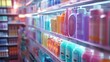 © David Martínez - Estantes de supermercado llenos de coloridos productos de cuidado personal y belleza, organizados en filas, con una iluminación suave y ambiente moderno