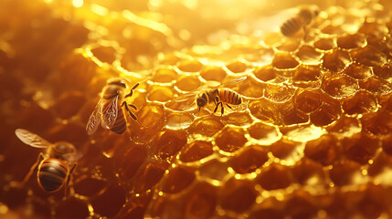 Poster - Honeycomb with bees working.