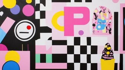Poster - paper cut-out shapes in geometric patterns, creating a playful and artistic background