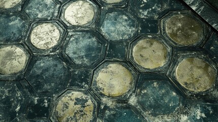 Poster - pattern of hexagonal tiles on a bathroom floor, showing clean and minimalistic texture details