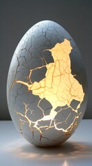 Poster - Cracked egg sculpture with internal glowing light