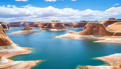 Wall Mural - The natural beauty of Lake Powell National Park, with stunning views of lakes, mountains, and canyons.