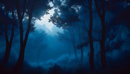 Wall Mural - Mystical Moonlit Forest with Surreal Silhouettes and Intriguing Shadows in Close-up Detail