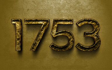 Sticker - 3D dark golden number design of 1753 on cracked golden background.