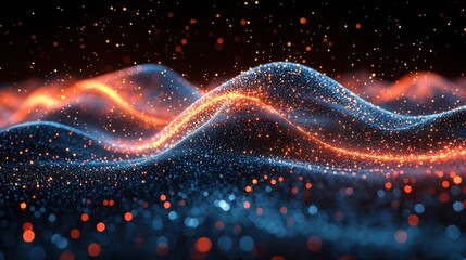 Poster - Illuminated waves of color create a mesmerizing visual of flowing lights in a dark environment with vibrant sparkles