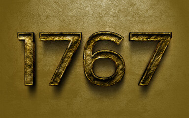 Wall Mural - 3D dark golden number design of 1767 on cracked golden background.