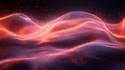 Poster - Vibrant abstract waves illuminated by glowing light in a dark space, creating a mystical, energetic atmosphere
