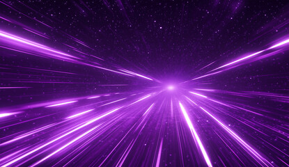 Cosmic Purple Light Explosion with Radiating Streaks and Starry Sky in a Futuristic Space Design