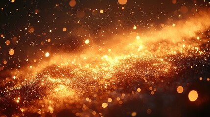 Poster - A mesmerizing display of orange and gold particles creating a sparkling effect against a dark background