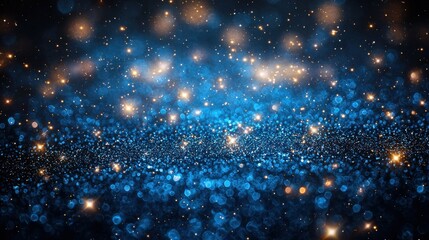 Poster - A shimmering display of blue and golden bokeh lights creating a dreamy, enchanting atmosphere at night
