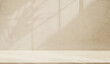 © Ton Photographer4289 - Backdrop light beige podium display for product. Interior room with sunlight and shadows on beige concrete wall surface
