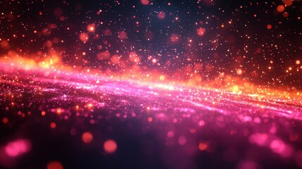 Poster - Colorful abstract background of sparkling particles resembling a cosmic scene with vibrant hues in deep space
