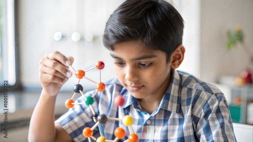 Indian School Kid Using Molecular Model Kit for Physics Study Stock ...