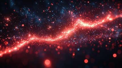 Poster - Vibrant cosmic background with red and blue glowing particles creating a celestial atmosphere