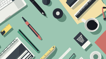 Poster - flat design graphic designer items, tools & office equipment set for creative professionals