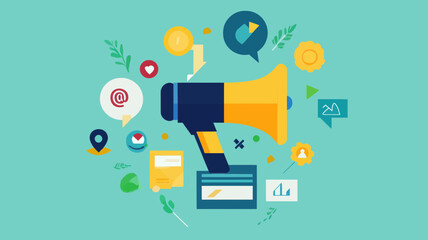 Poster - digital marketing special offer concept flat design vector illustration with megaphone and social me