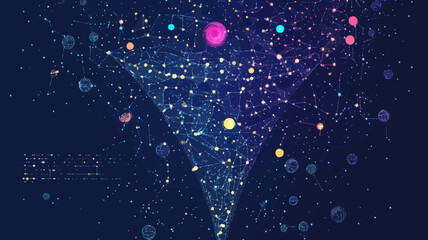 Poster - starry sky sales funnel: vector illustration of big data universe with planets and stars