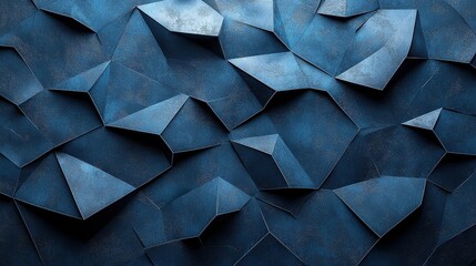 Poster - Textured blue geometric pattern showcasing intricate folds and layers in a modern design concept