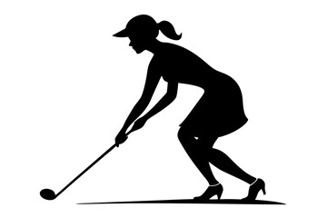 A boy golfer silhouette leans forward vector Illustration silhouette on white background 